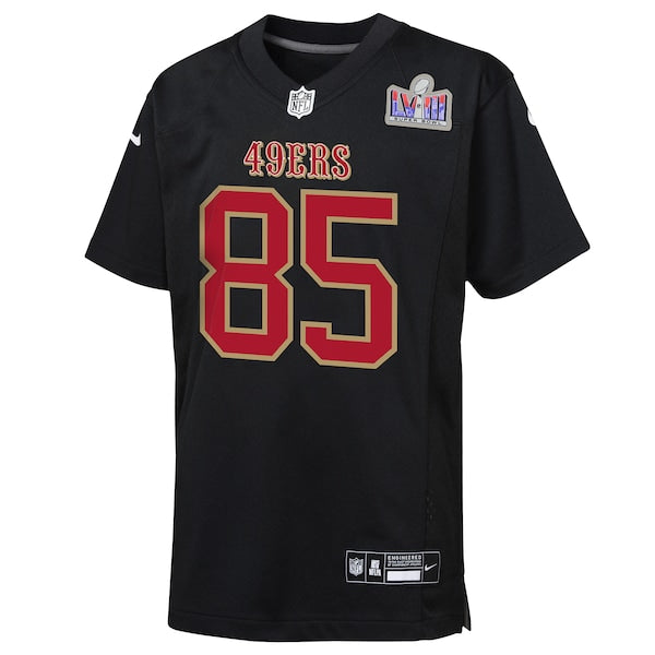 George Kittle San Francisco 49ers Nike Youth Super Bowl LVIII Patch Carbon Fashion Game Jersey - Black