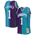 Muggsy Bogues Charlotte Hornets  Hardwood Classics 1992/93 Split Swingman Jersey - Teal/Purple