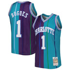 Muggsy Bogues Charlotte Hornets  Hardwood Classics 1992/93 Split Swingman Jersey - Teal/Purple