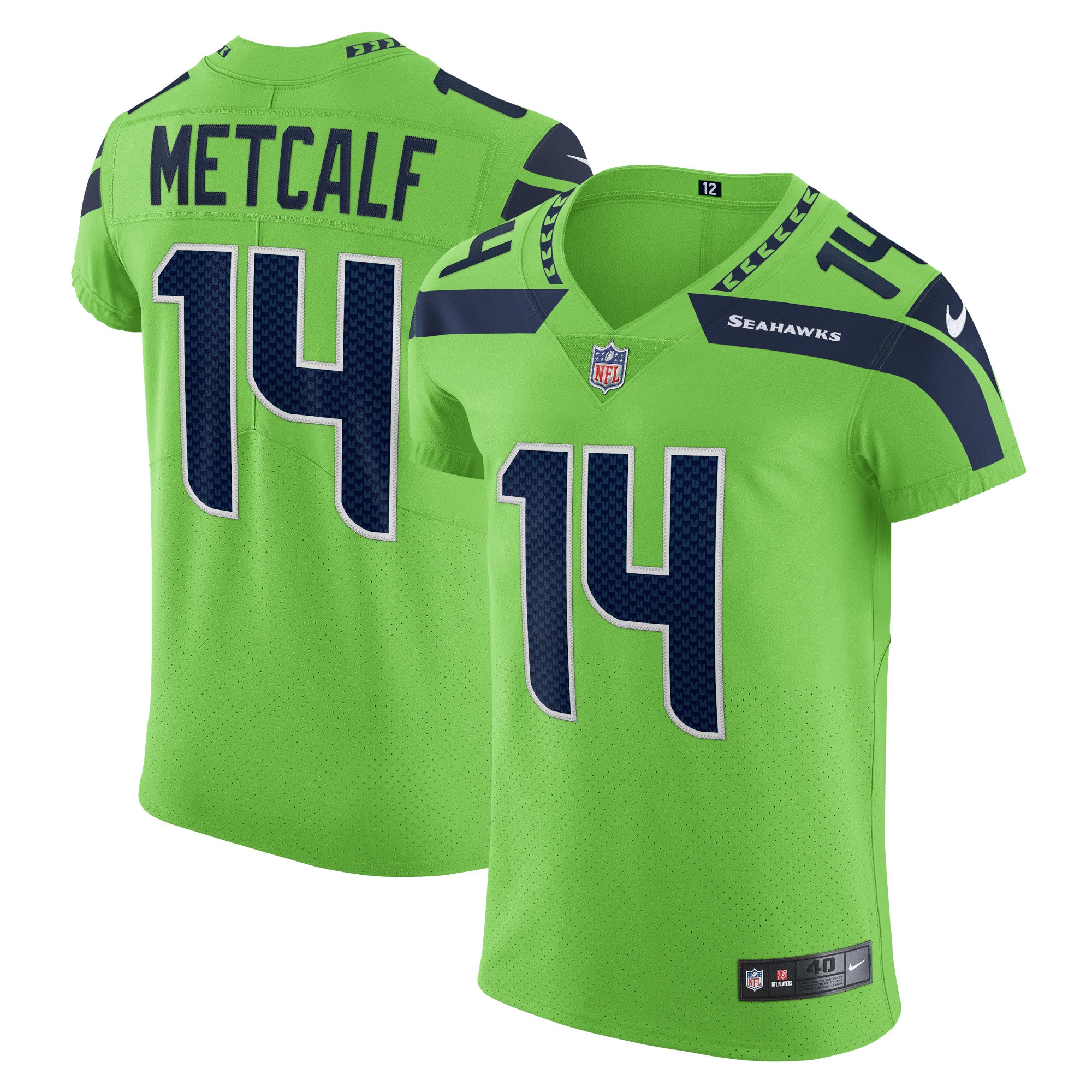 DK Metcalf Seattle Seahawks Nike Vapor Elite Player Jersey - College Navy/Neon Green