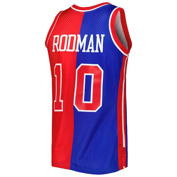 Dennis Rodman Detroit Pistons Hardwood Classics 1988/89 Split Swingman Jersey - Blue/Red