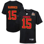 Patrick Mahomes Kansas City Chiefs Nike Youth Super Bowl LIX Patch Fashion Game Jersey - Carbon Black