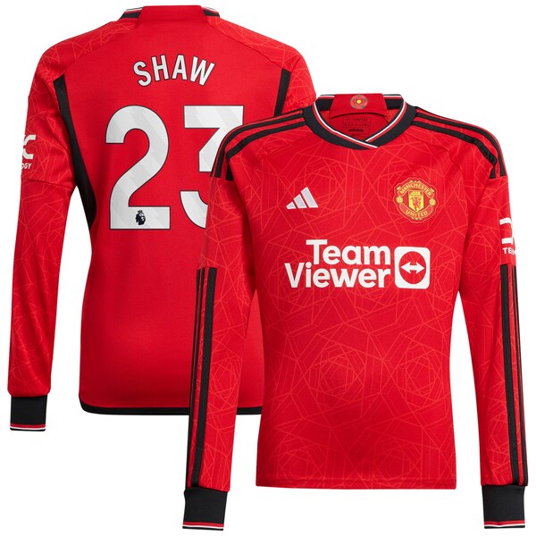 Luke Shaw Manchester United adidas 2023/24 Home Replica Long Sleeve Player Jersey - Red