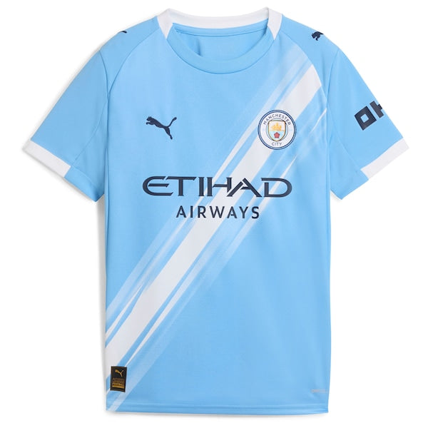 Manchester City Puma Youth 2025/26 Home Replica Custom Jersey - Sky Blue/Green/Black