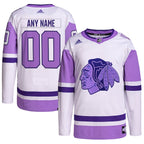 Chicago Blackhawks adidas Hockey Fights Cancer Primegreen Authentic Custom Jersey - White/Purple