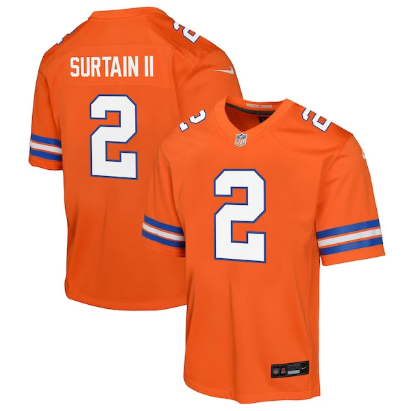 Patrick Surtain II Denver Broncos Nike Youth Mile High Collection 1977 Throwback Game Jersey - Orange
