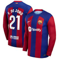 Frenkie de Jong Barcelona Nike 2023/24 Home Replica Long Sleeve Jersey - Royal