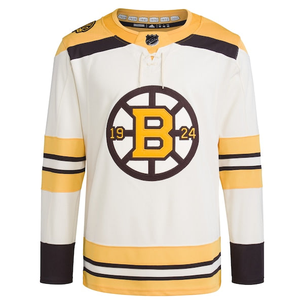 Boston Bruins adidas 100th Anniversary Primegreen Authentic Jersey - Cream