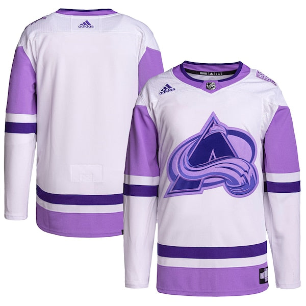 Colorado Avalanche adidas Hockey Fights Cancer Primegreen Authentic Blank Practice Jersey - White/Purple