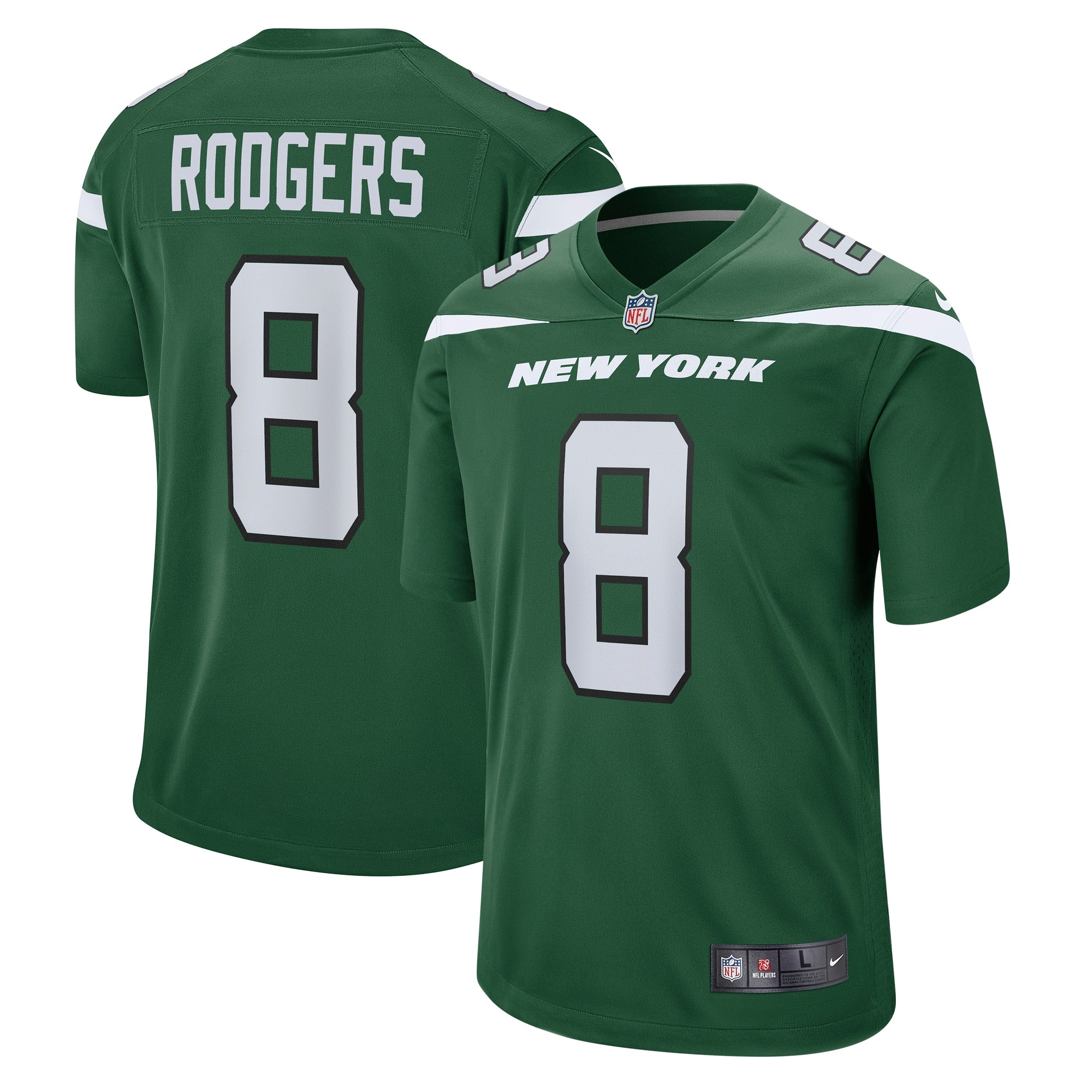 Aaron Rodgers New York Jets Nike Youth Game Jersey - White/Black/Green