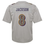 Lamar Jackson Baltimore Ravens Nike Youth Atmosphere Fashion Game Jersey - Gray