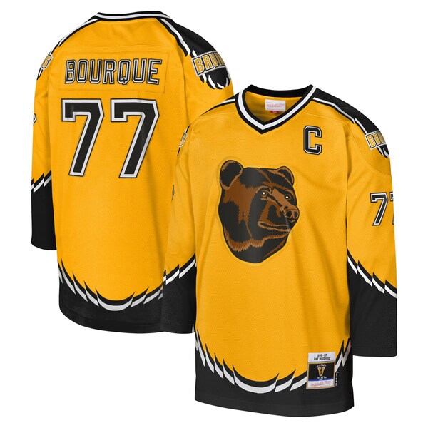 Ray Bourque Boston Bruins Youth 1996-97 Blue Line Captain Patch Player Jersey - Gold