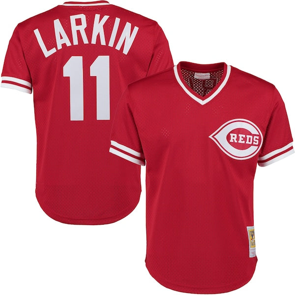 Barry Larkin Cincinnati Reds Cooperstown Collection Mesh Batting Practice Button-Up Jersey - Red