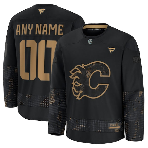 Calgary Flames  2024 Military Appreciation Personalized Long Sleeve Practice Jersey - Black