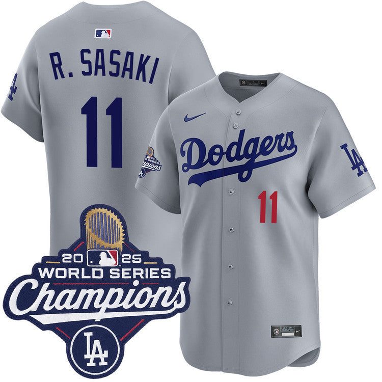 Roki Sasaki  Los Angeles Dodgers Nike 2025 World Series Champions Limited Player Jersey - Grey