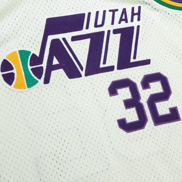 Karl Malone Utah Jazz Chainstitch Swingman Jersey - Cream