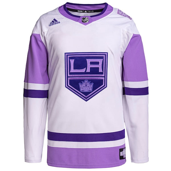 Los Angeles Kings adidas Hockey Fights Cancer Primegreen Authentic Custom Jersey - White/Purple