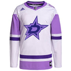 Dallas Stars adidas Hockey Fights Cancer Primegreen Authentic Custom Jersey - White/Purple
