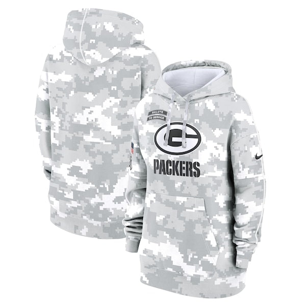 Green Bay Packers Nike Women's 2024 Salute To Service Club Fleece Pullover Hoodie - Arctic Camo