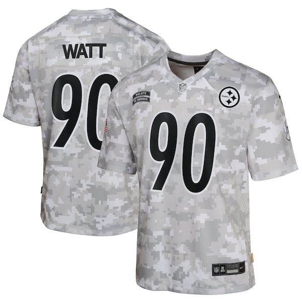 T.J. Watt Pittsburgh Steelers Nike Youth 2024 Salute to Service Game Jersey - Arctic Camo