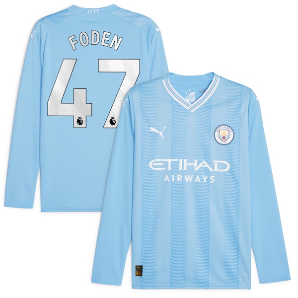Phil Foden Manchester City Puma 2023/24 Home Replica Long Sleeve Player Jersey - Sky Blue