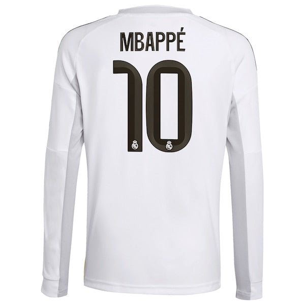 Kylian Mbappé Los Merengues adidas Youth 2025/26 Home Replica Long Sleeve Player Jersey - White