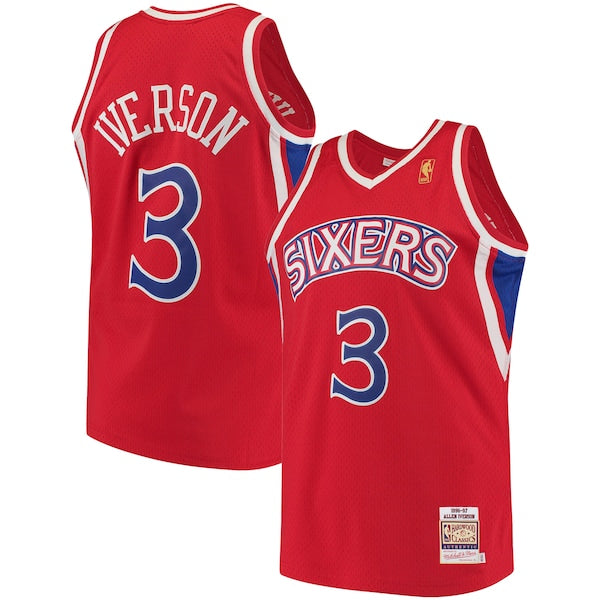 Allen Iverson Philadelphia 76ers 1996/97 Hardwood Classics Authentic Jersey - Red/Black/White