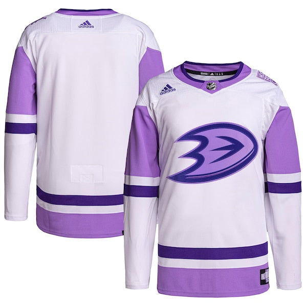 Anaheim Ducks adidas Hockey Fights Cancer Primegreen Authentic Blank Practice Jersey - White/Purple