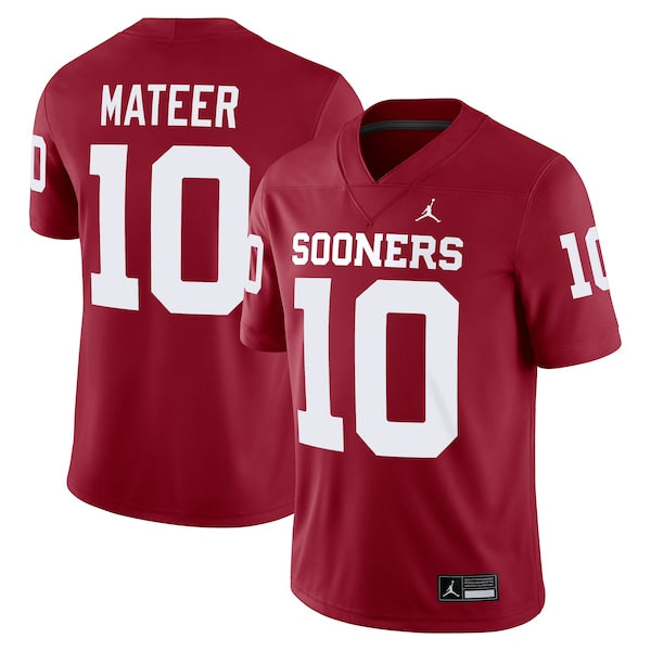 Men's Jordan Brand John Mateer Crimson Oklahoma Sooners Home  NIL Football Game Jersey