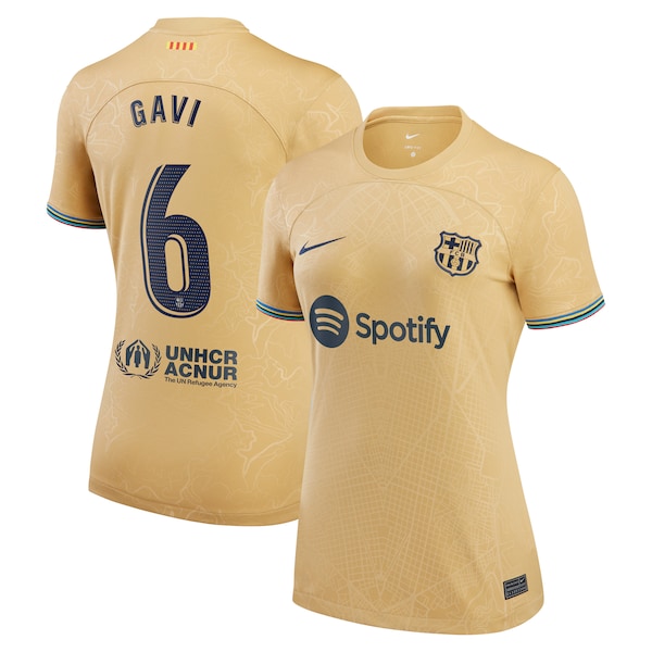 Gavi Barcelona Nike Women's 2022/23 Away Breathe Stadium Replica Player Jersey - Gold