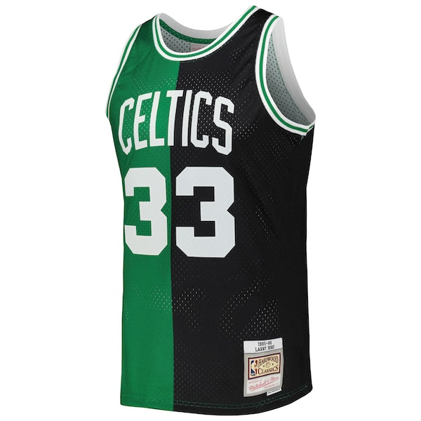 Larry Bird Boston Celtics Hardwood Classics 1985/86 Split Swingman Jersey - Black/Kelly Green