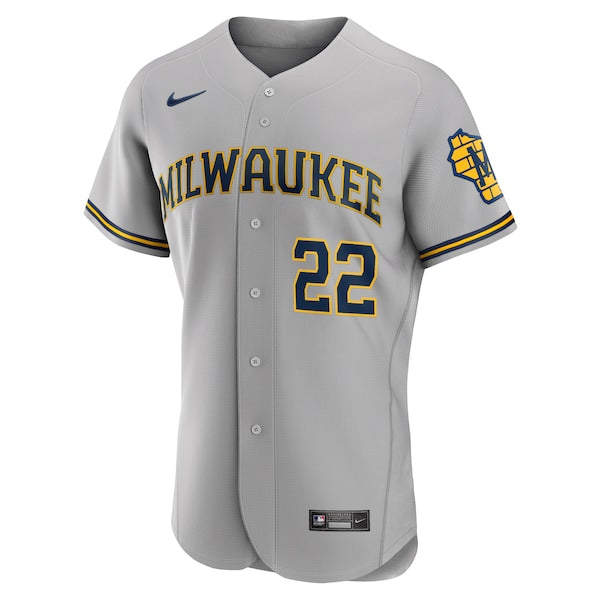 Christian Yelich Milwaukee Brewers Nike Road Authentic Player Logo Jersey - Gray