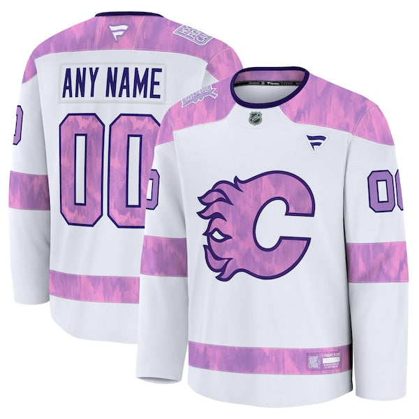 Calgary Flames  2024 Hockey Fights Cancer Custom Practice Jersey - White