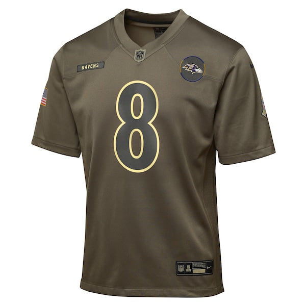 Lamar Jackson Baltimore Ravens Nike Youth 2025 Salute to Service Game Jersey - Olive