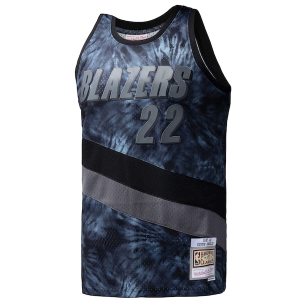 Clyde Drexler Portland Trail Blazers Hardwood Classics 1991/92 Tie-Dye Swingman Jersey - Black