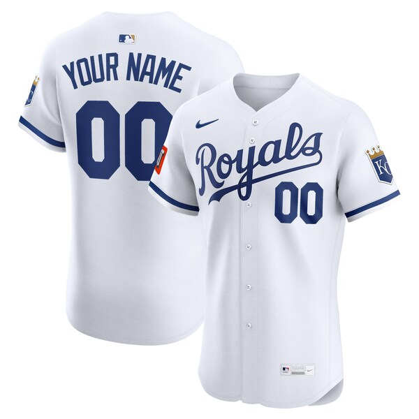 Kansas City Royals Nike Home Elite Sponsor Patch Custom Jersey - White