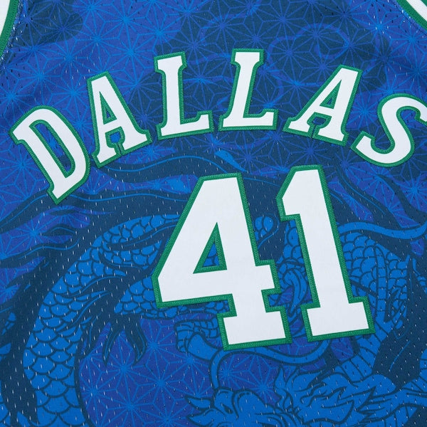 Dirk Nowitzki Dallas Mavericks 1998-2019 Hardwood Classics Asian Heritage 6.0 Swingman Throwback Player Jersey - Blue
