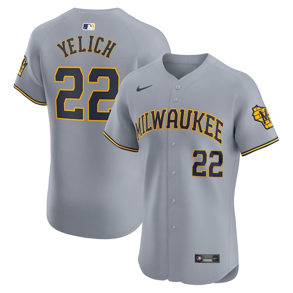 Christian Yelich Milwaukee Brewers Nike Road Elite Player Jersey - Gray
