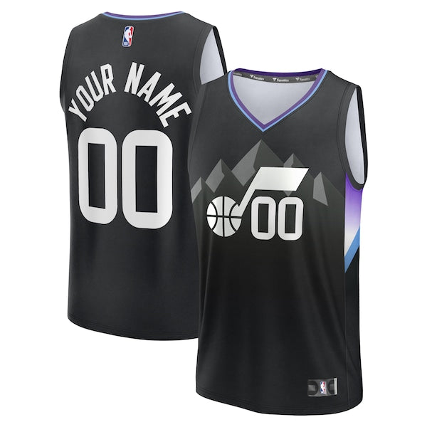 Utah Jazz  Youth Fast Break Custom Replica Jersey - Black  - Statement Edition