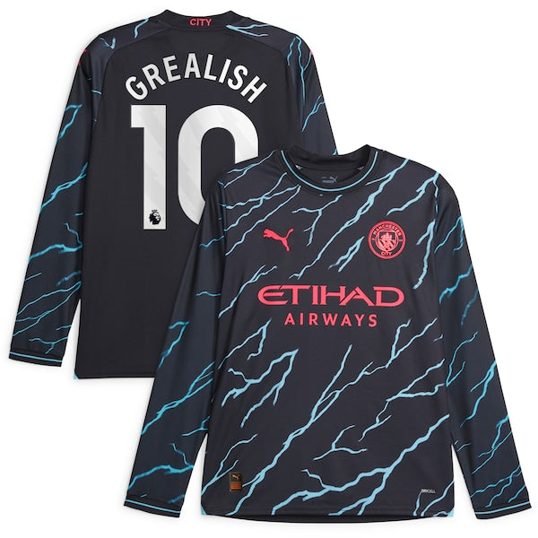 Jack Grealish Manchester City Puma 2023/24 Third Long Sleeve Replica Player Jersey - Navy