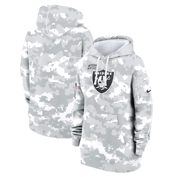 Las Vegas Raiders Nike Women's 2024 Salute To Service Club Fleece Pullover Hoodie - Arctic Camo