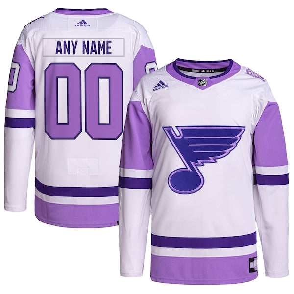 St. Louis Blues adidas Hockey Fights Cancer Primegreen Authentic Custom Jersey - White/Purple