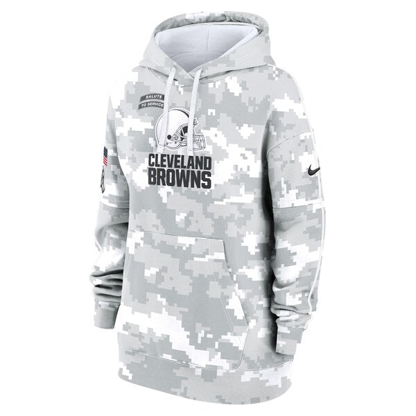 Cleveland Browns Nike Women's 2024 Salute To Service Club Fleece Pullover Hoodie - Arctic Camo