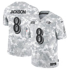 Lamar Jackson Baltimore Ravens Nike 2024 Salute to Service Limited Jersey - Arctic Camo
