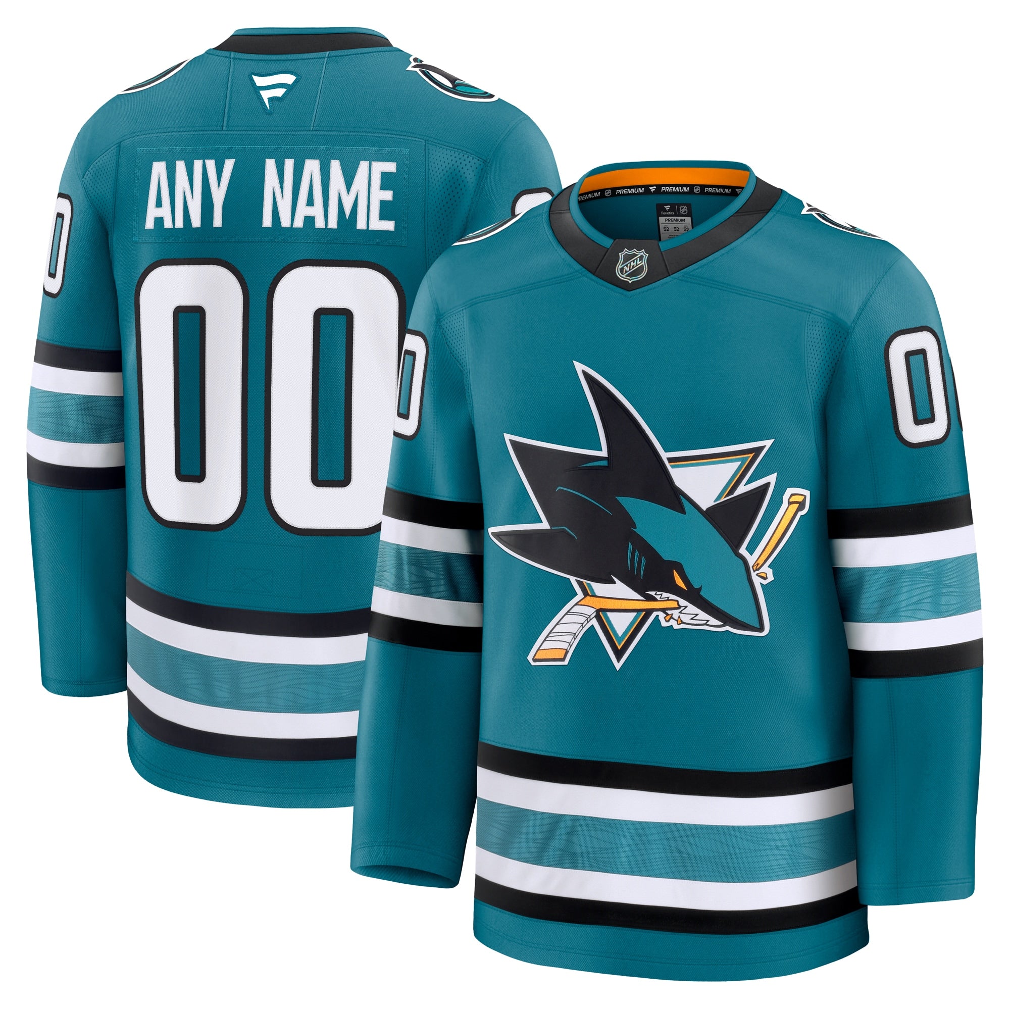 San Jose Sharks  Alternate Premium Custom Jersey - Black/Teal
