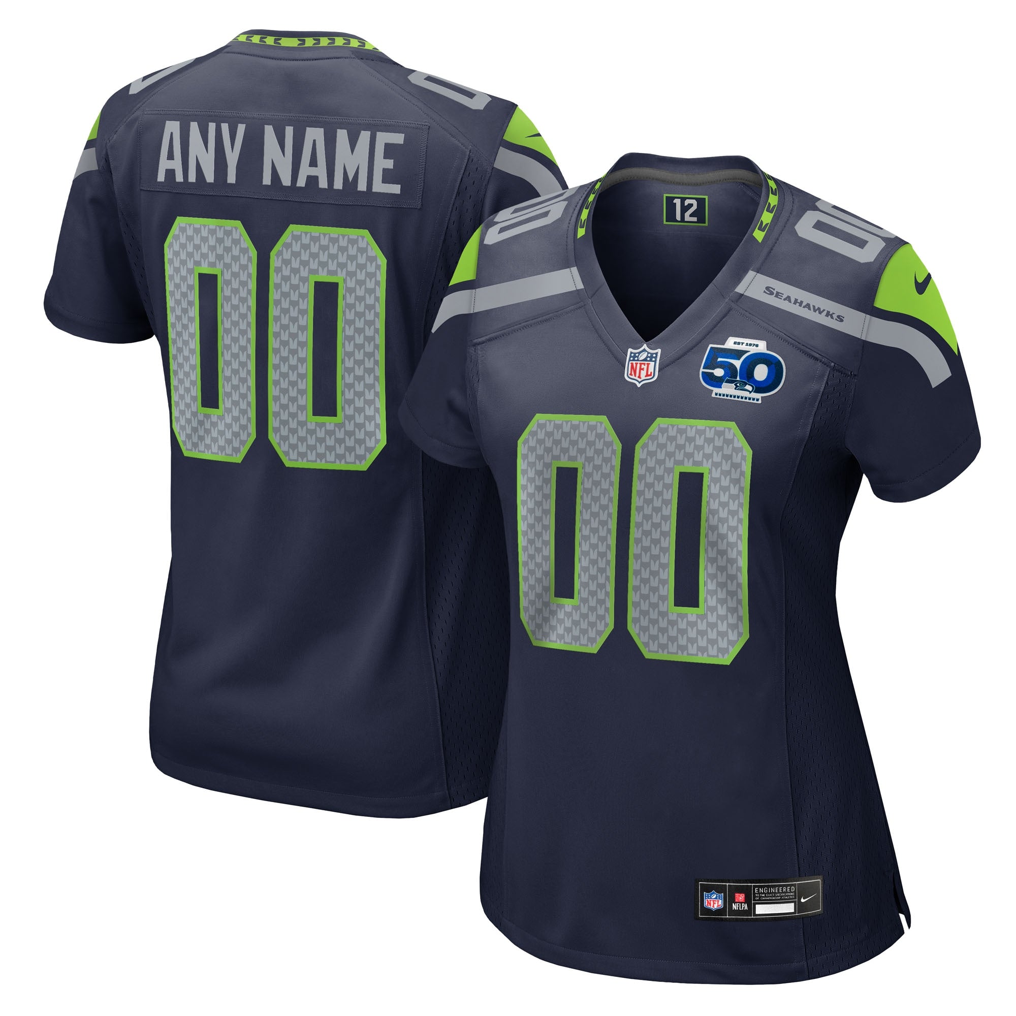 Seattle Seahawks Nike Women's 50th Season Throwback Custom Game Jersey - Royal/College Navy/Neon Green