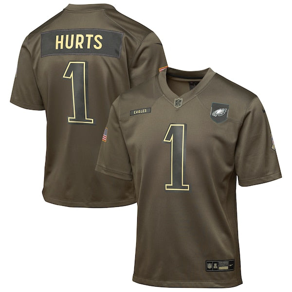 Jalen Hurts Philadelphia Eagles Nike Youth 2025 Salute to Service Game Jersey - Olive