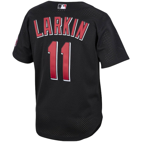 Barry Larkin Cincinnati Reds Cooperstown Collection Mesh Batting Practice Button-Up Jersey - Black