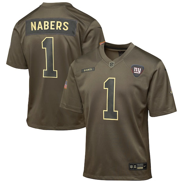 Malik Nabers New York Giants Nike Youth 2025 Salute to Service Game Jersey - Olive