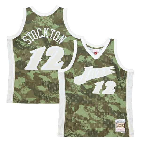 John Stockton Utah Jazz Hardwood Classics 1998/99 Ghost Green Swingman Jersey - Camo